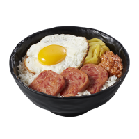 Rice Bowl with Minced Pork, Luncheon Meat, Pickled Cabbage & Fried Egg